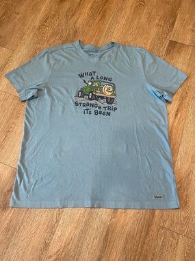 Life Is Good Light Blue Graphic Tee with Adventure Jeep Print